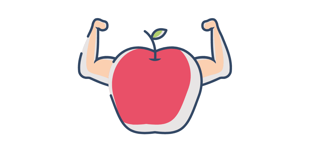 Illustrated apple flexing strong arms