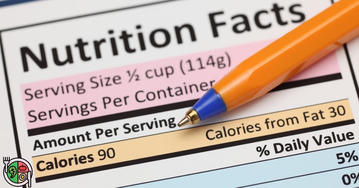Close view of a Nutrition Facts label with a pen pointing near calories